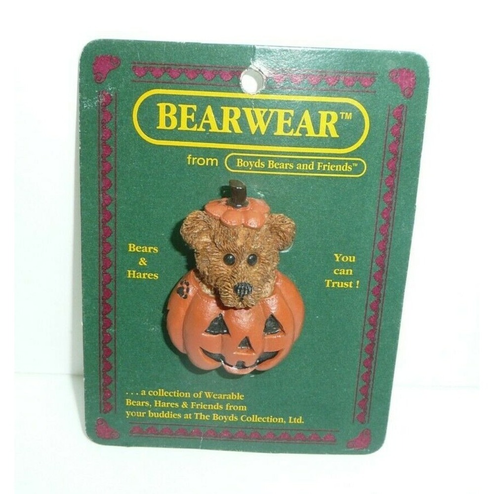Halloween Pin Bear in Pumpkin Jack O Lantern BearWear Boyds Bears Cute Brooch